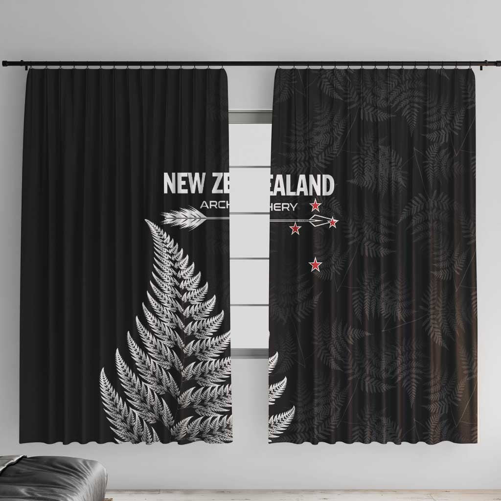 New Zealand 2025 Archery Window Curtain Aotearoa Silver Arrows Black LT01 With Hooks Black - Polynesian Pride