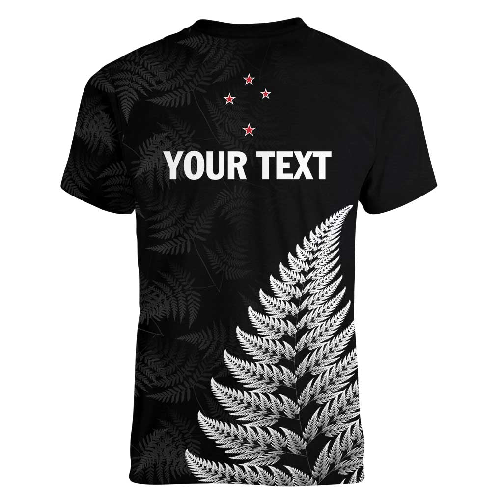 Personalised New Zealand 2025 Archery Women V-Neck T-Shirt Aotearoa Silver Arrows Black