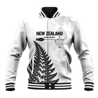 Personalised New Zealand 2025 Archery Baseball Jacket Aotearoa Silver Arrows White LT01 Unisex White - Polynesian Pride