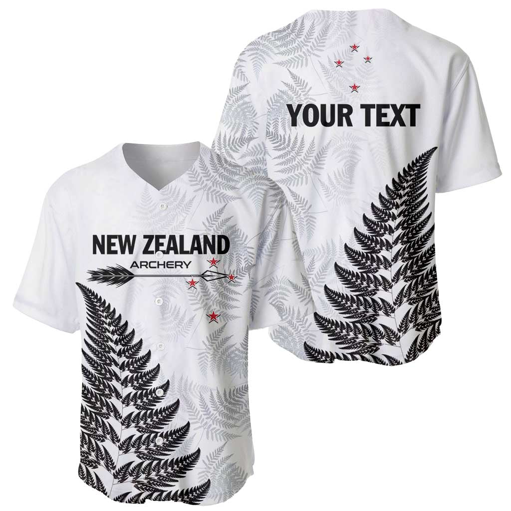 Personalised New Zealand 2025 Archery Baseball Jersey Aotearoa Silver Arrows White