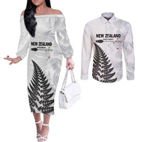 Personalised New Zealand 2025 Archery Couples Matching Off The Shoulder Long Sleeve Dress and Long Sleeve Button Shirt Aotearoa Silver Arrows White