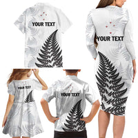 Personalised New Zealand 2025 Archery Family Matching Long Sleeve Bodycon Dress and Hawaiian Shirt Aotearoa Silver Arrows White