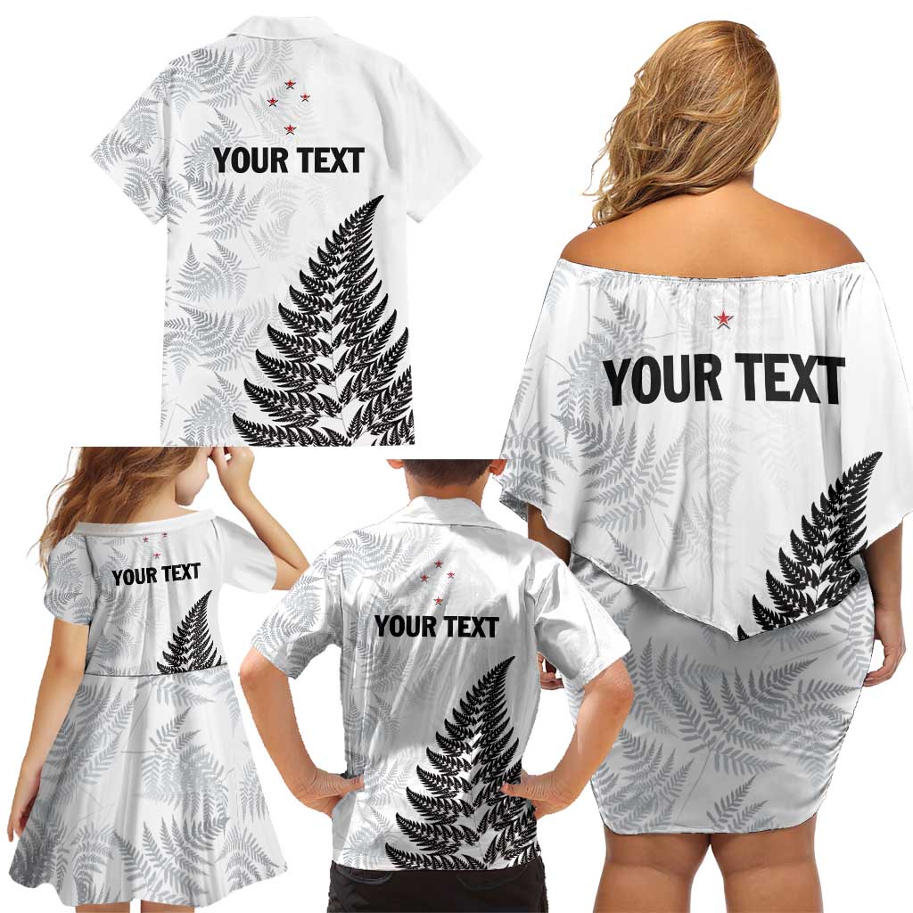 Personalised New Zealand 2025 Archery Family Matching Off Shoulder Short Dress and Hawaiian Shirt Aotearoa Silver Arrows White