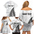 Personalised New Zealand 2025 Archery Family Matching Off Shoulder Short Dress and Hawaiian Shirt Aotearoa Silver Arrows White