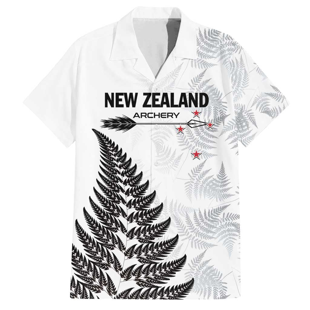 Personalised New Zealand 2025 Archery Family Matching Puletasi and Hawaiian Shirt Aotearoa Silver Arrows White