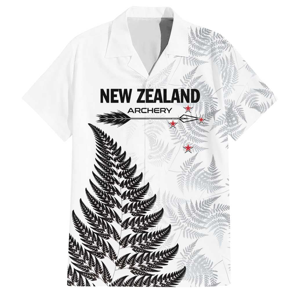 Personalised New Zealand 2025 Archery Hawaiian Shirt Aotearoa Silver Arrows White LT01 White - Polynesian Pride
