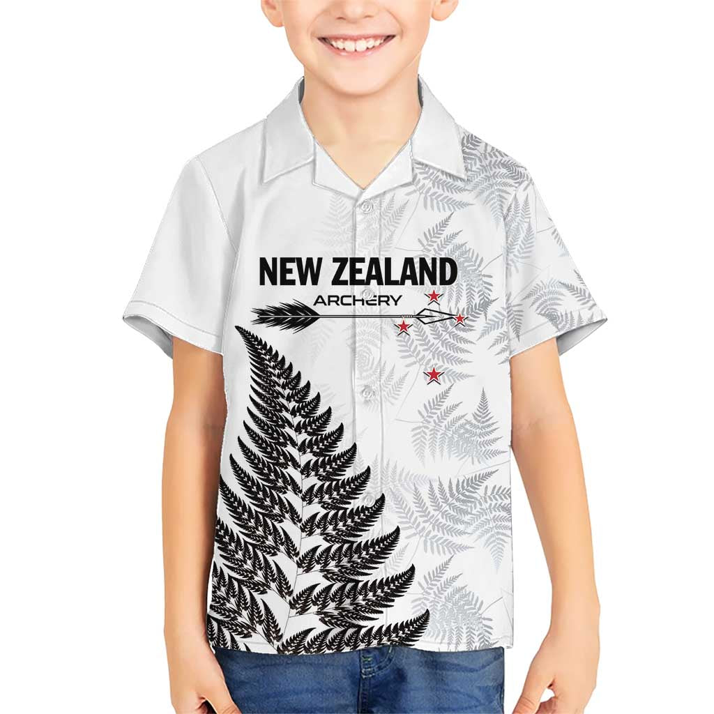 Personalised New Zealand 2025 Archery Hawaiian Shirt Aotearoa Silver Arrows White LT01 - Polynesian Pride