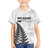 Personalised New Zealand 2025 Archery Kid Hawaiian Shirt Aotearoa Silver Arrows White