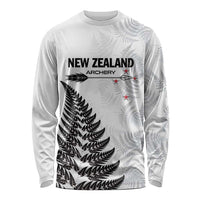 Personalised New Zealand 2025 Archery Long Sleeve Shirt Aotearoa Silver Arrows White LT01 Unisex White - Polynesian Pride