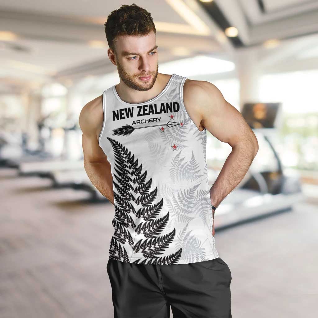 Personalised New Zealand 2025 Archery Men Tank Top Aotearoa Silver Arrows White LT01 White - Polynesian Pride