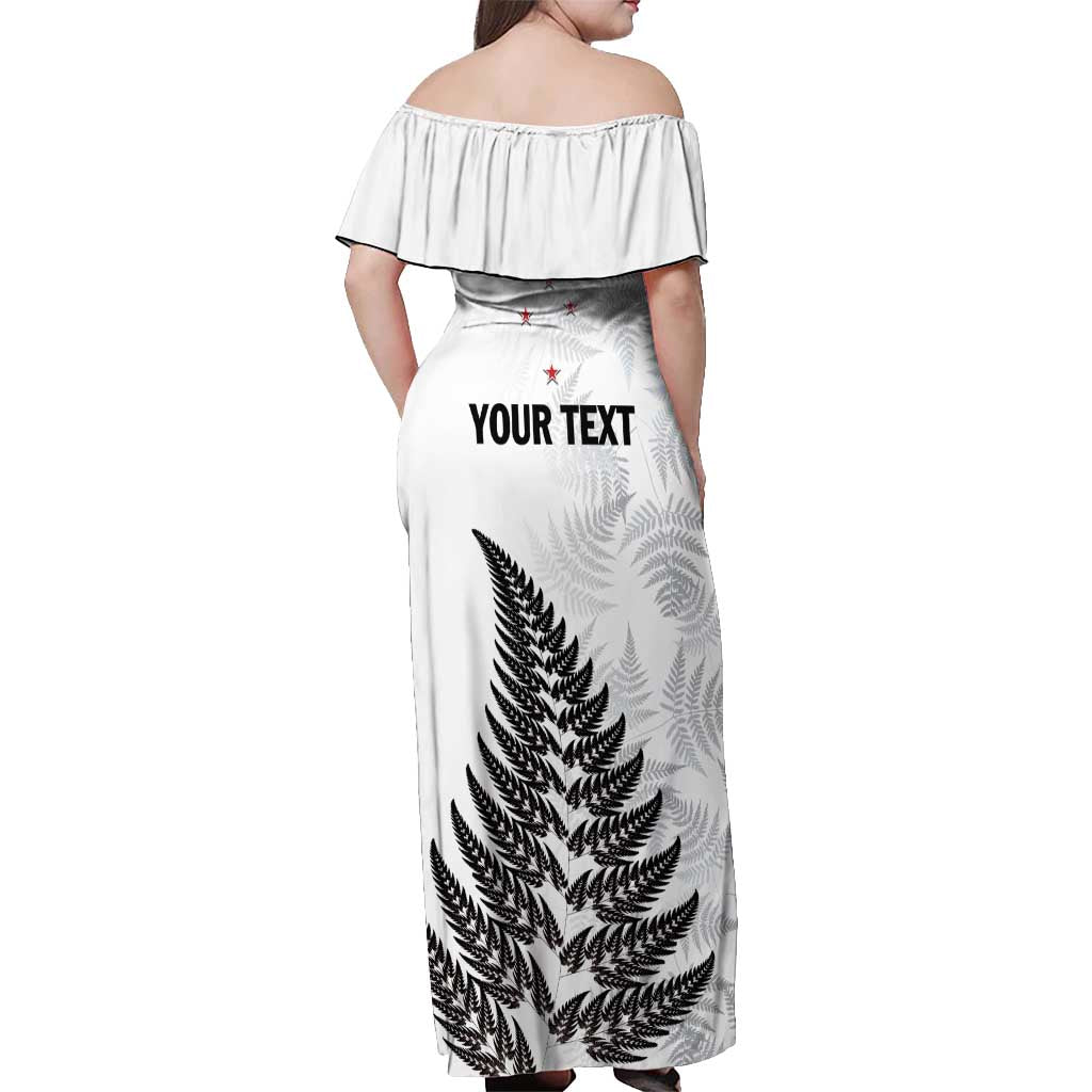 Personalised New Zealand 2025 Archery Off Shoulder Maxi Dress Aotearoa Silver Arrows White