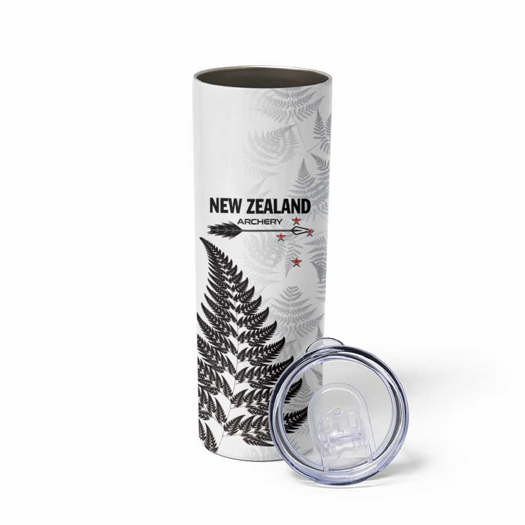 Personalised New Zealand 2025 Archery Skinny Tumbler Aotearoa Silver Arrows White