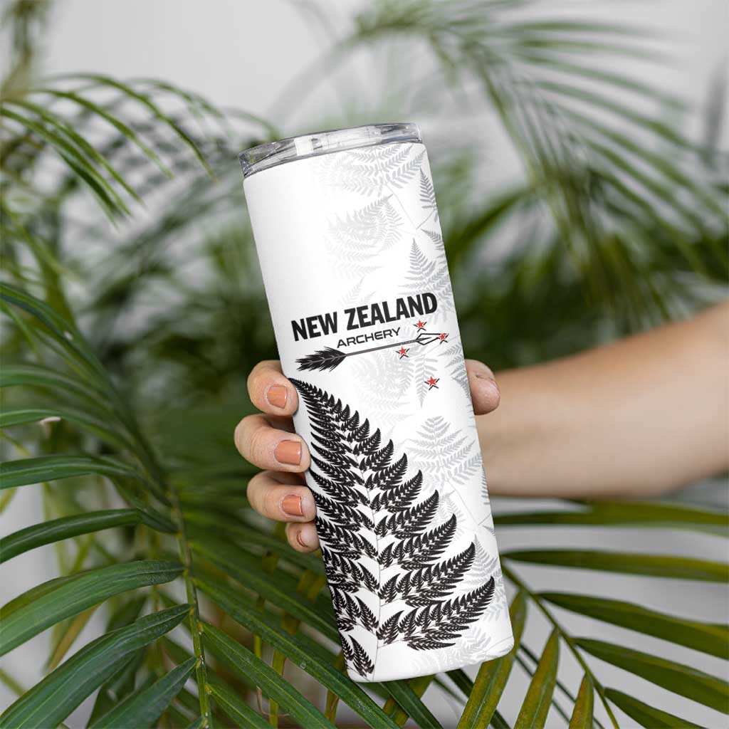 Personalised New Zealand 2025 Archery Skinny Tumbler Aotearoa Silver Arrows White