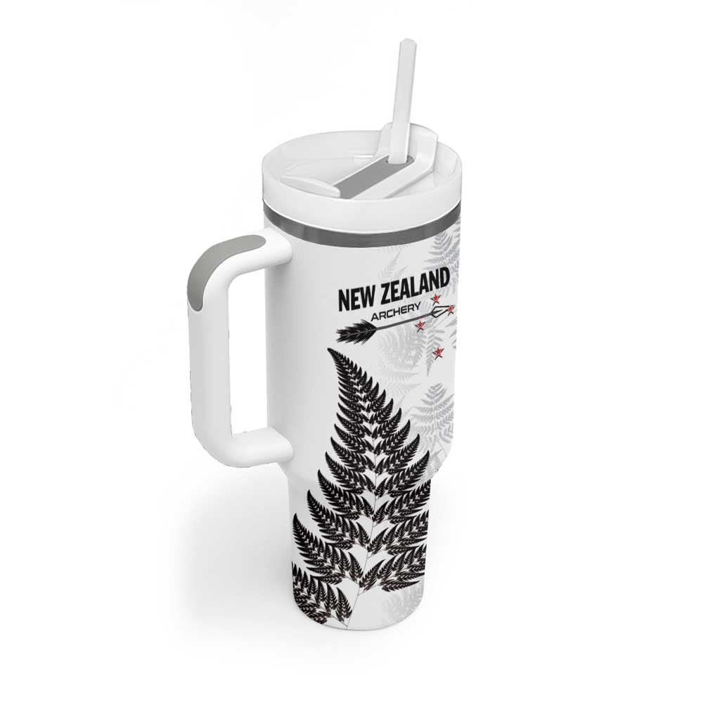 Personalised New Zealand 2025 Archery Tumbler With Handle Aotearoa Silver Arrows White LT01 - Polynesian Pride