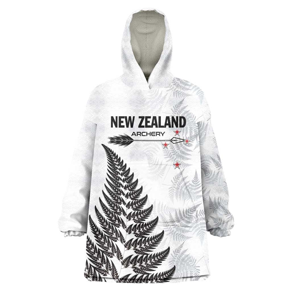 Personalised New Zealand 2025 Archery Wearable Blanket Hoodie Aotearoa Silver Arrows White LT01 One Size White - Polynesian Pride
