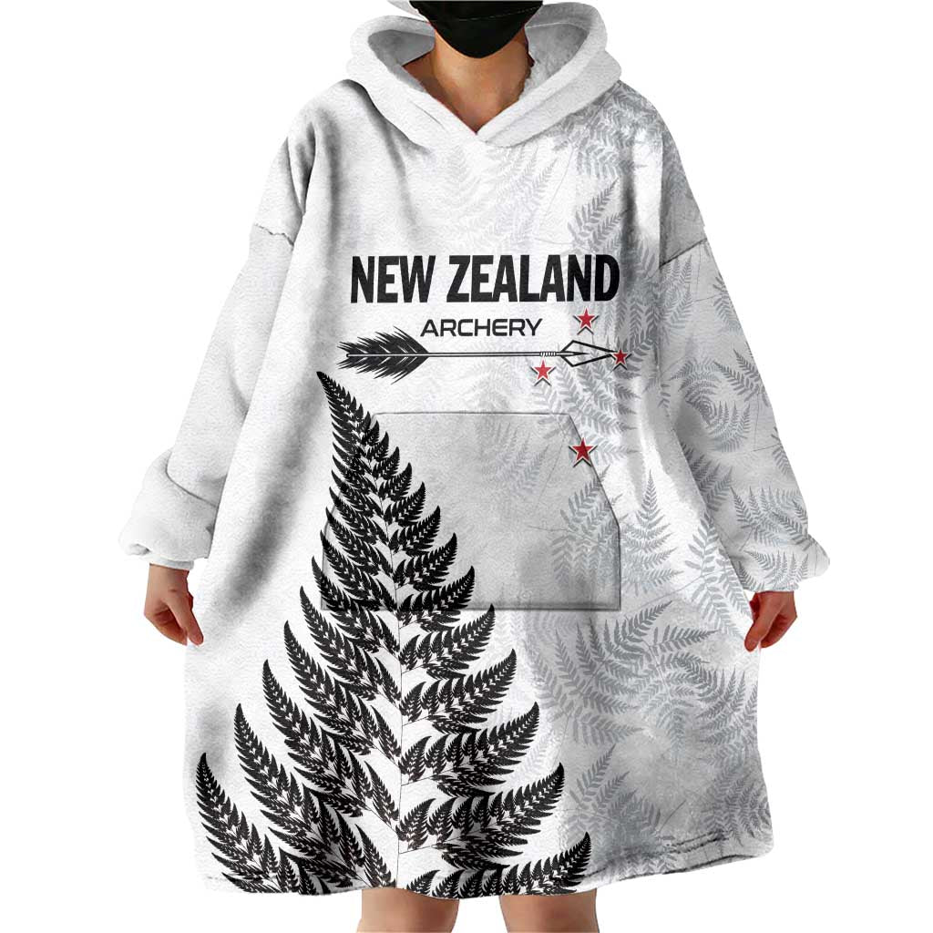 Personalised New Zealand 2025 Archery Wearable Blanket Hoodie Aotearoa Silver Arrows White LT01 - Polynesian Pride