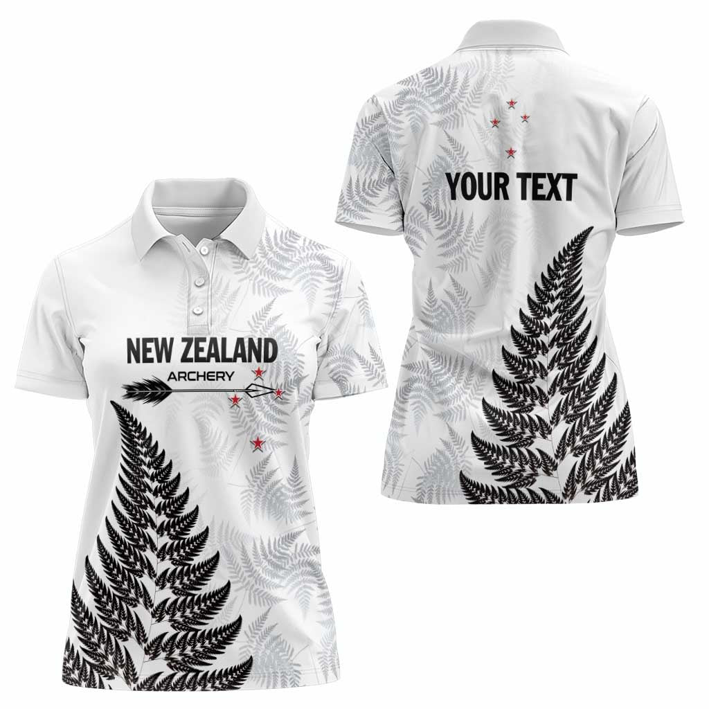 Personalised New Zealand 2025 Archery Women Polo Shirt Aotearoa Silver Arrows White
