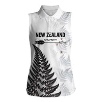 Personalised New Zealand 2025 Archery Women Sleeveless Polo Shirt Aotearoa Silver Arrows White