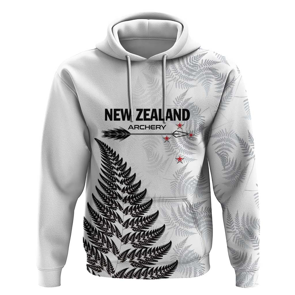 Personalised New Zealand 2025 Archery Zip Hoodie Aotearoa Silver Arrows White