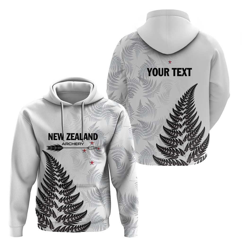 Personalised New Zealand 2025 Archery Zip Hoodie Aotearoa Silver Arrows White