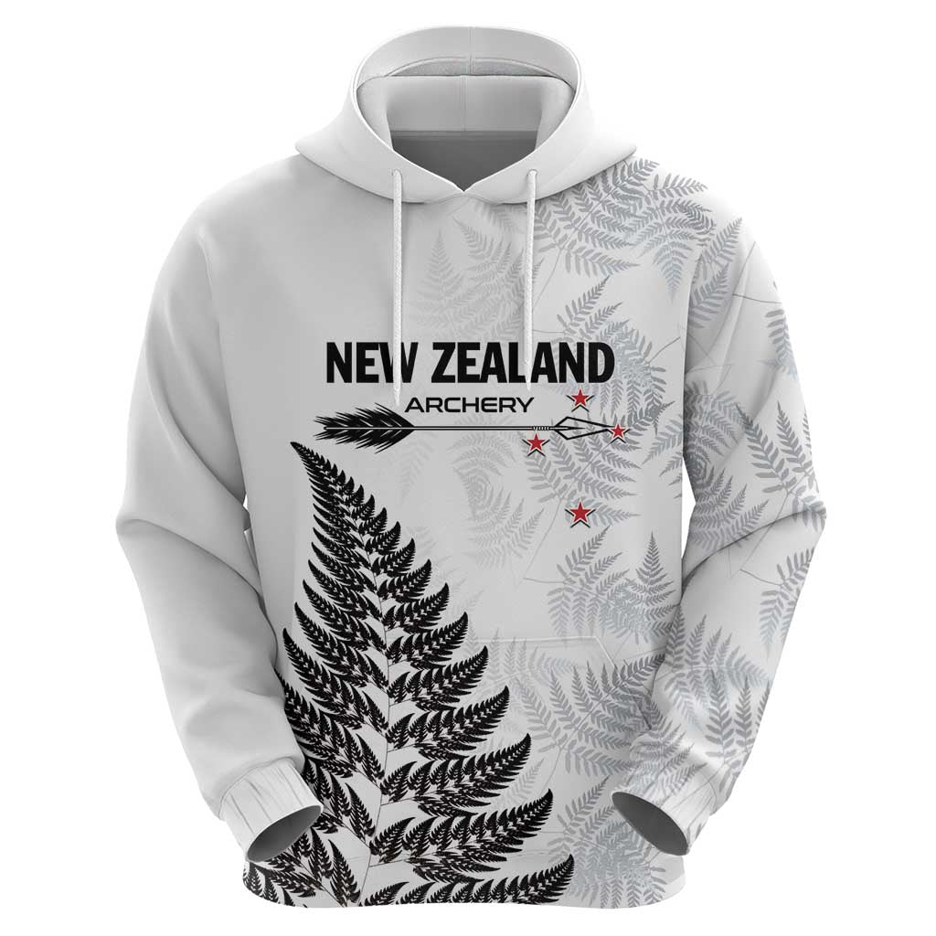 Personalised New Zealand 2025 Archery Zip Hoodie Aotearoa Silver Arrows White