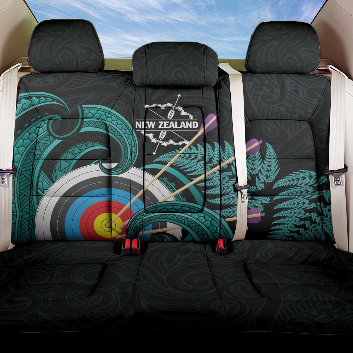 New Zealand Archery Back Car Seat Cover Turquoise Maori Silver Fern