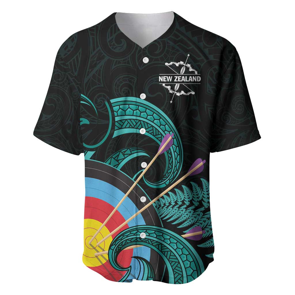 Personalised New Zealand Archery Baseball Jersey Turquoise Maori Silver Fern