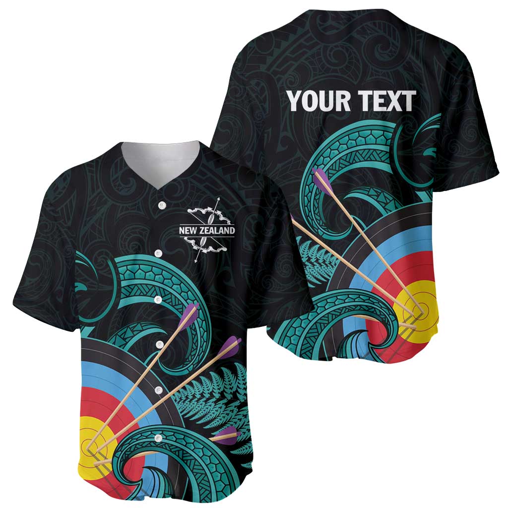 Personalised New Zealand Archery Baseball Jersey Turquoise Maori Silver Fern