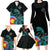 Personalised New Zealand Archery Family Matching Long Sleeve Bodycon Dress and Hawaiian Shirt Turquoise Maori Silver Fern