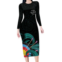 Personalised New Zealand Archery Family Matching Long Sleeve Bodycon Dress and Hawaiian Shirt Turquoise Maori Silver Fern