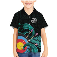 Personalised New Zealand Archery Family Matching Mermaid Dress and Hawaiian Shirt Turquoise Maori Silver Fern