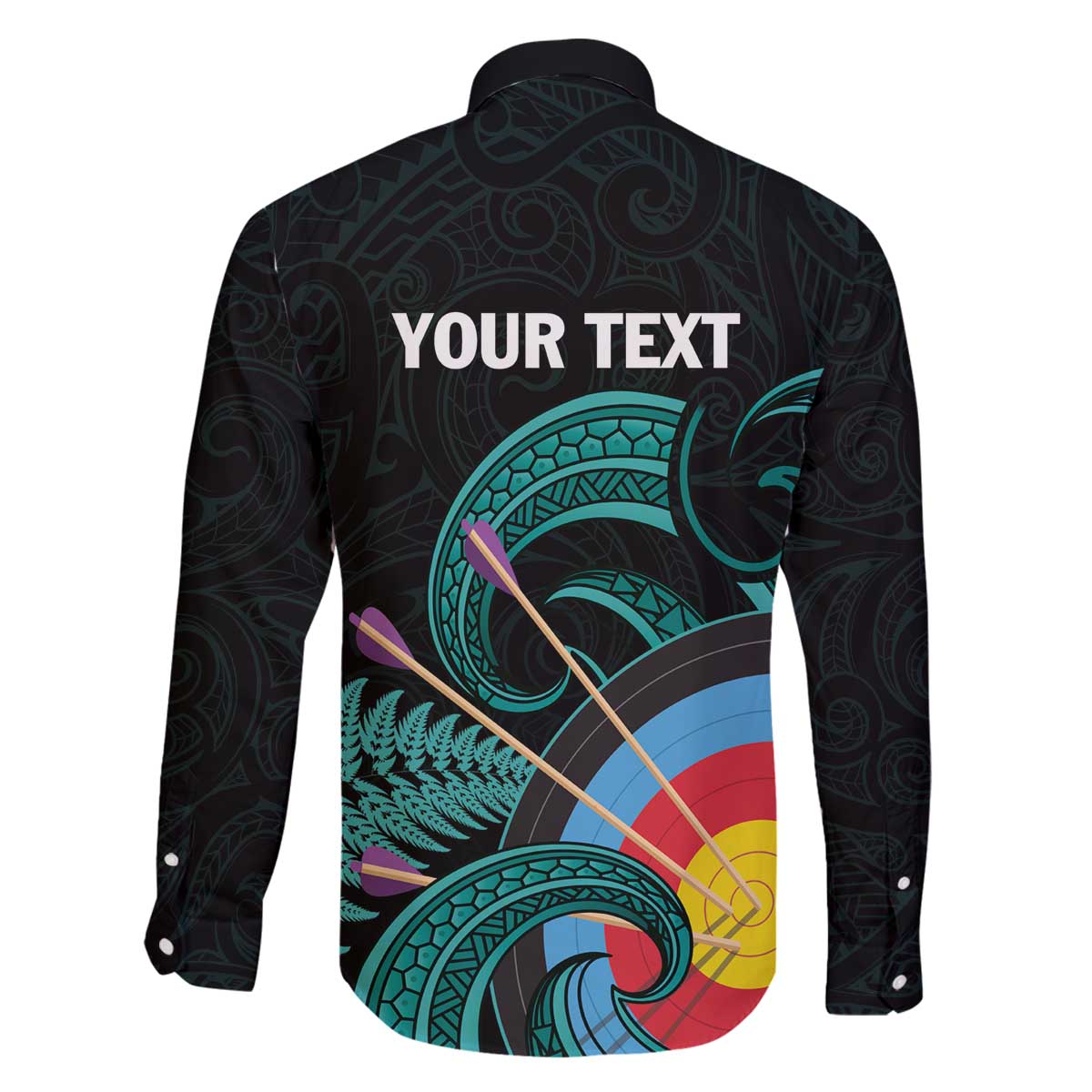 Personalised New Zealand Archery Family Matching Off The Shoulder Long Sleeve Dress and Hawaiian Shirt Turquoise Maori Silver Fern