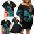 Personalised New Zealand Archery Family Matching Off Shoulder Short Dress and Hawaiian Shirt Turquoise Maori Silver Fern