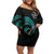 Personalised New Zealand Archery Family Matching Off Shoulder Short Dress and Hawaiian Shirt Turquoise Maori Silver Fern