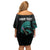 Personalised New Zealand Archery Family Matching Off Shoulder Short Dress and Hawaiian Shirt Turquoise Maori Silver Fern