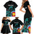 Personalised New Zealand Archery Family Matching Short Sleeve Bodycon Dress and Hawaiian Shirt Turquoise Maori Silver Fern