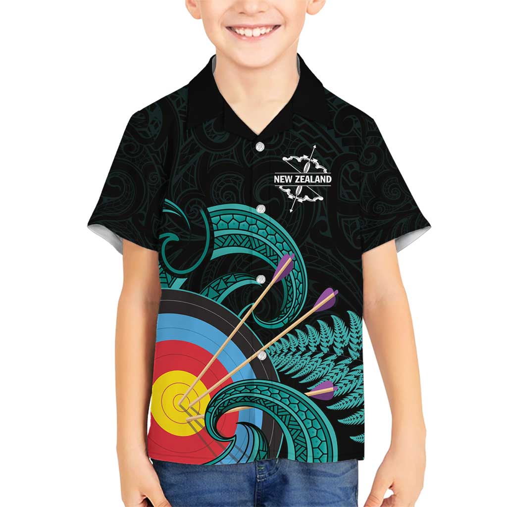 Personalised New Zealand Archery Family Matching Summer Maxi Dress and Hawaiian Shirt Turquoise Maori Silver Fern