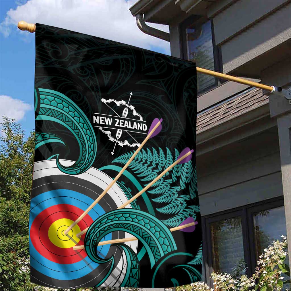 New Zealand Archery Garden Flag Turquoise Maori Silver Fern LT01 - Polynesian Pride
