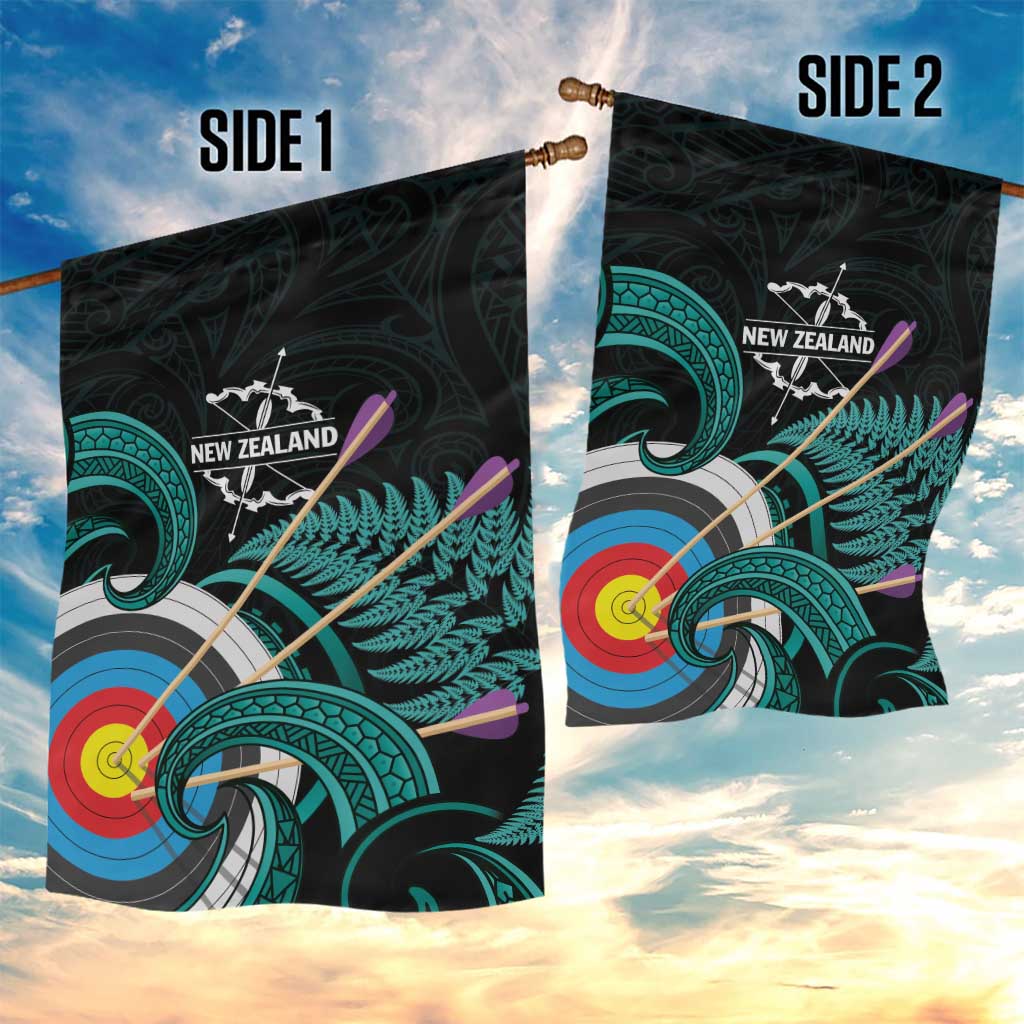 New Zealand Archery Garden Flag Turquoise Maori Silver Fern LT01 - Polynesian Pride