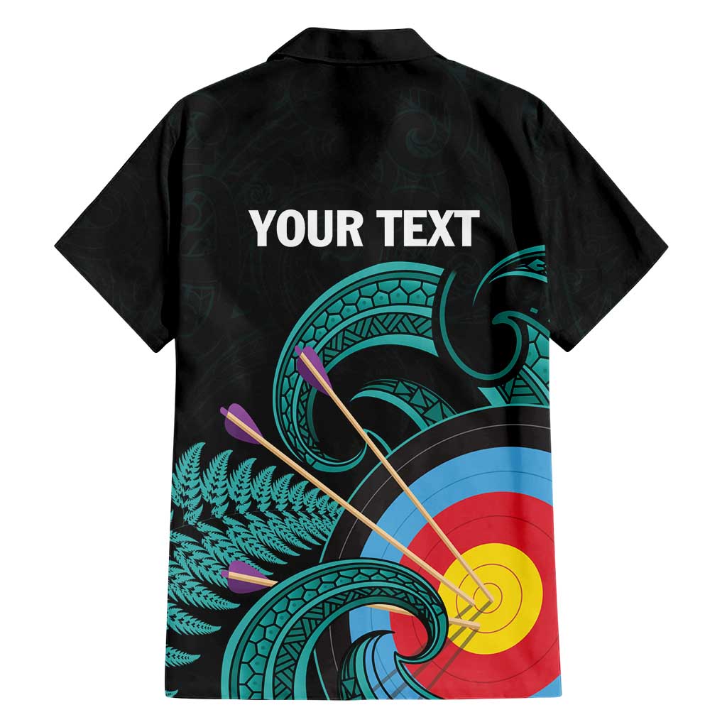 Personalised New Zealand Archery Hawaiian Shirt Turquoise Maori Silver Fern