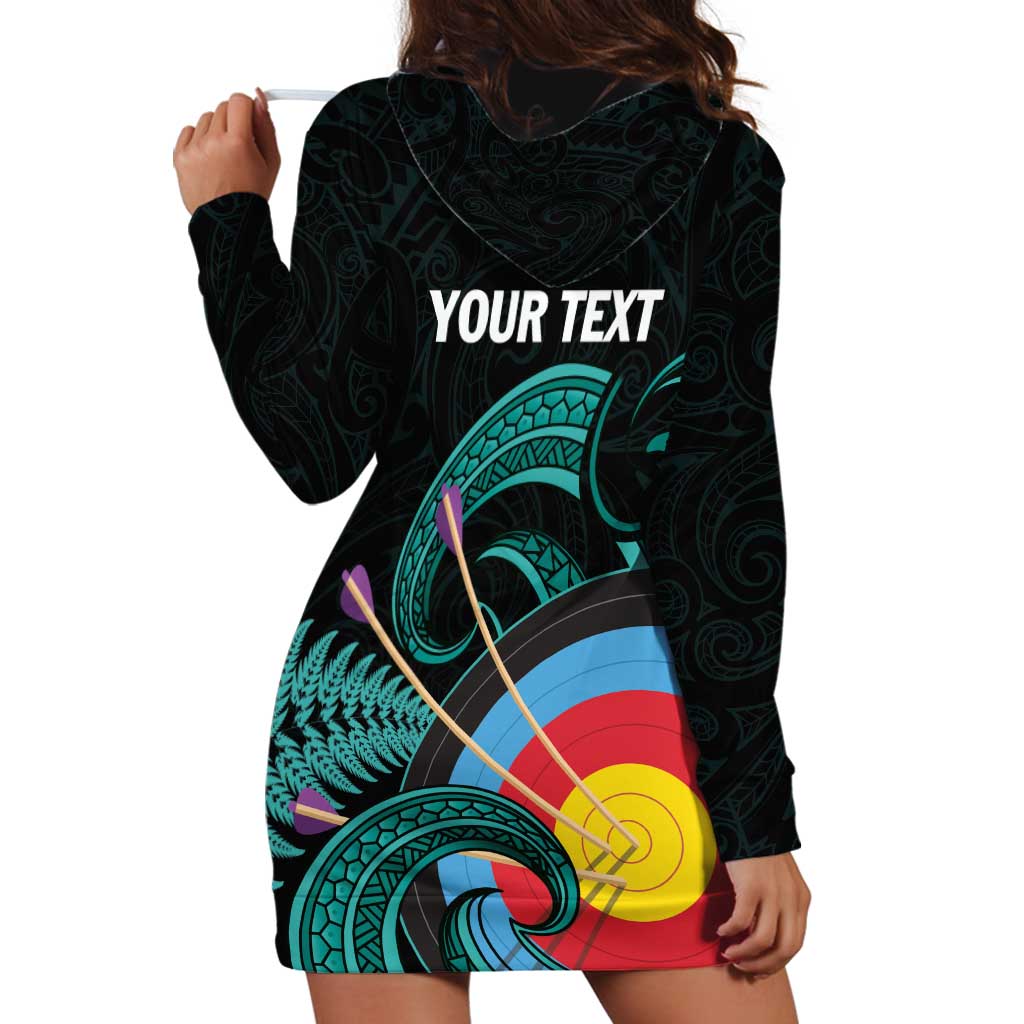 Personalised New Zealand Archery Hoodie Dress Turquoise Maori Silver Fern
