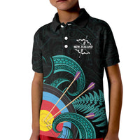 Personalised New Zealand Archery Kid Polo Shirt Turquoise Maori Silver Fern