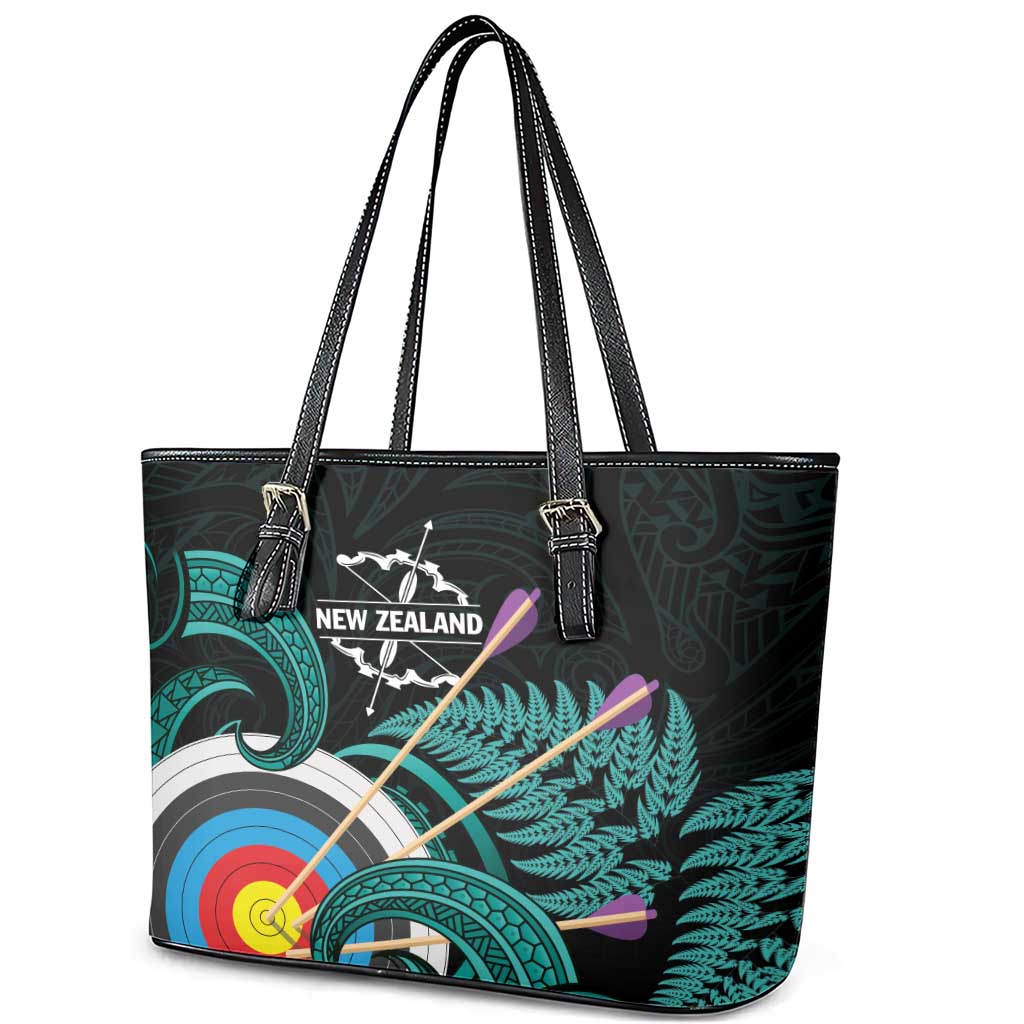 New Zealand Archery Leather Tote Bag Turquoise Maori Silver Fern