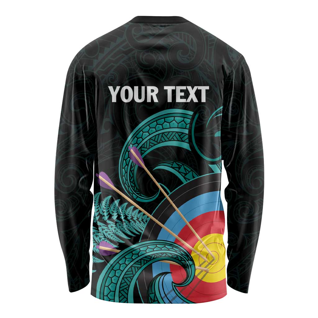 Personalised New Zealand Archery Long Sleeve Shirt Turquoise Maori Silver Fern