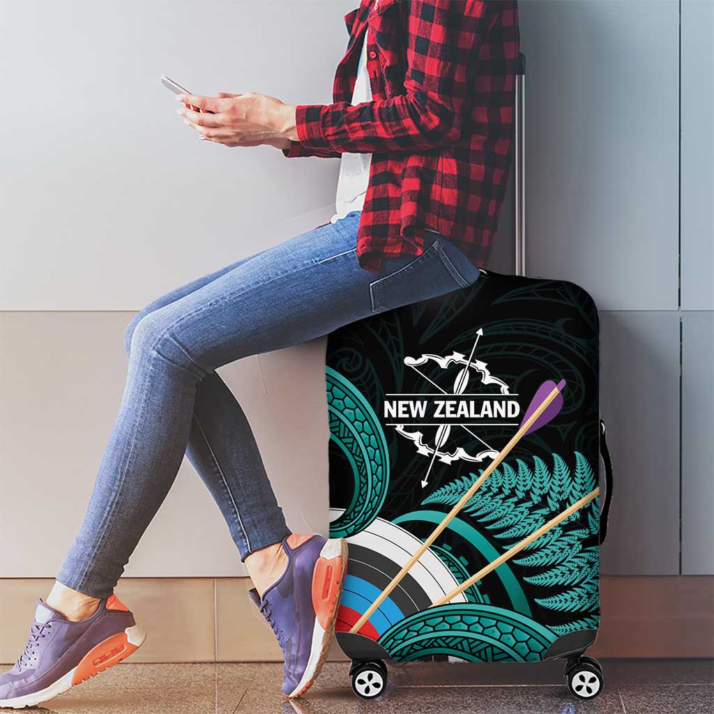 New Zealand Archery Luggage Cover Turquoise Maori Silver Fern