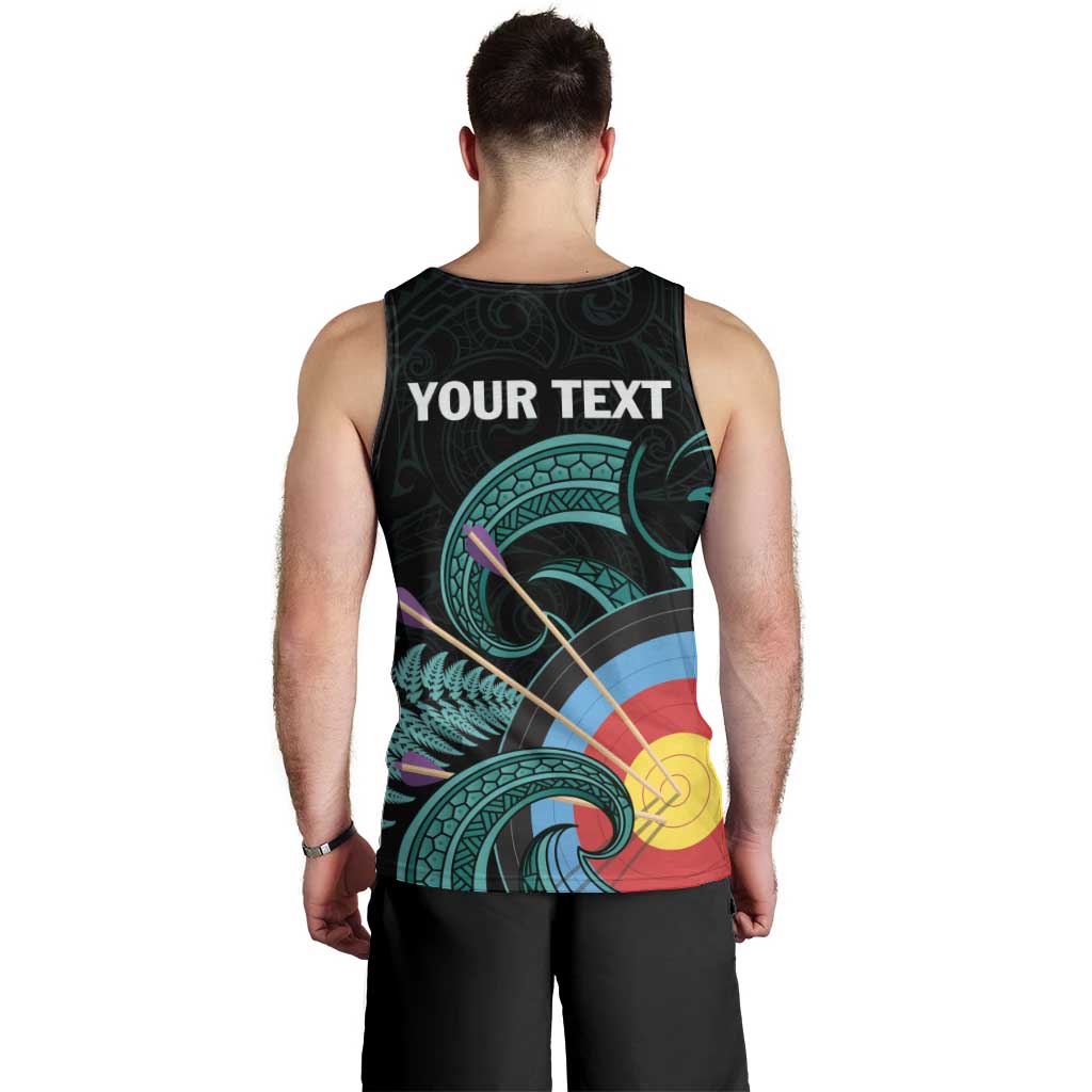 Personalised New Zealand Archery Men Tank Top Turquoise Maori Silver Fern