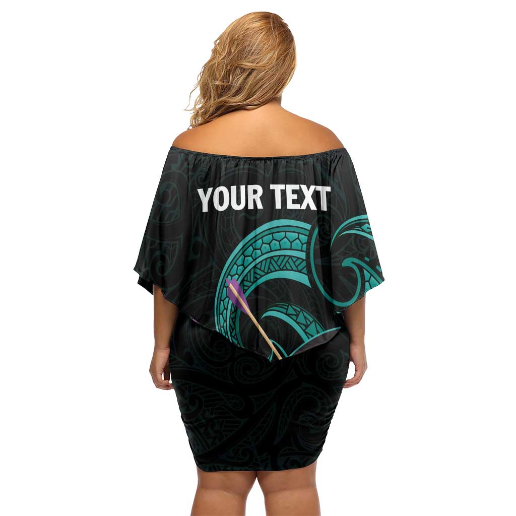 Personalised New Zealand Archery Off Shoulder Short Dress Turquoise Maori Silver Fern
