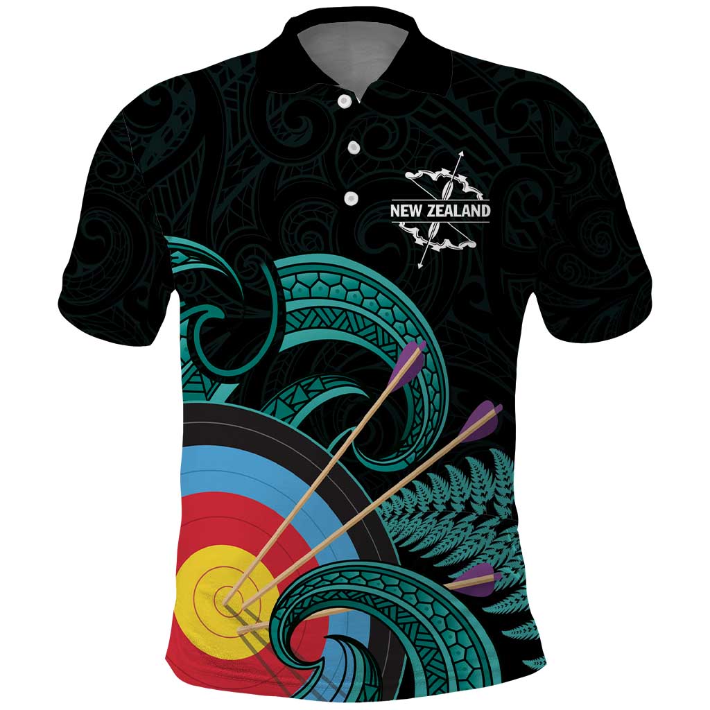 Personalised New Zealand Archery Polo Shirt Turquoise Maori Silver Fern