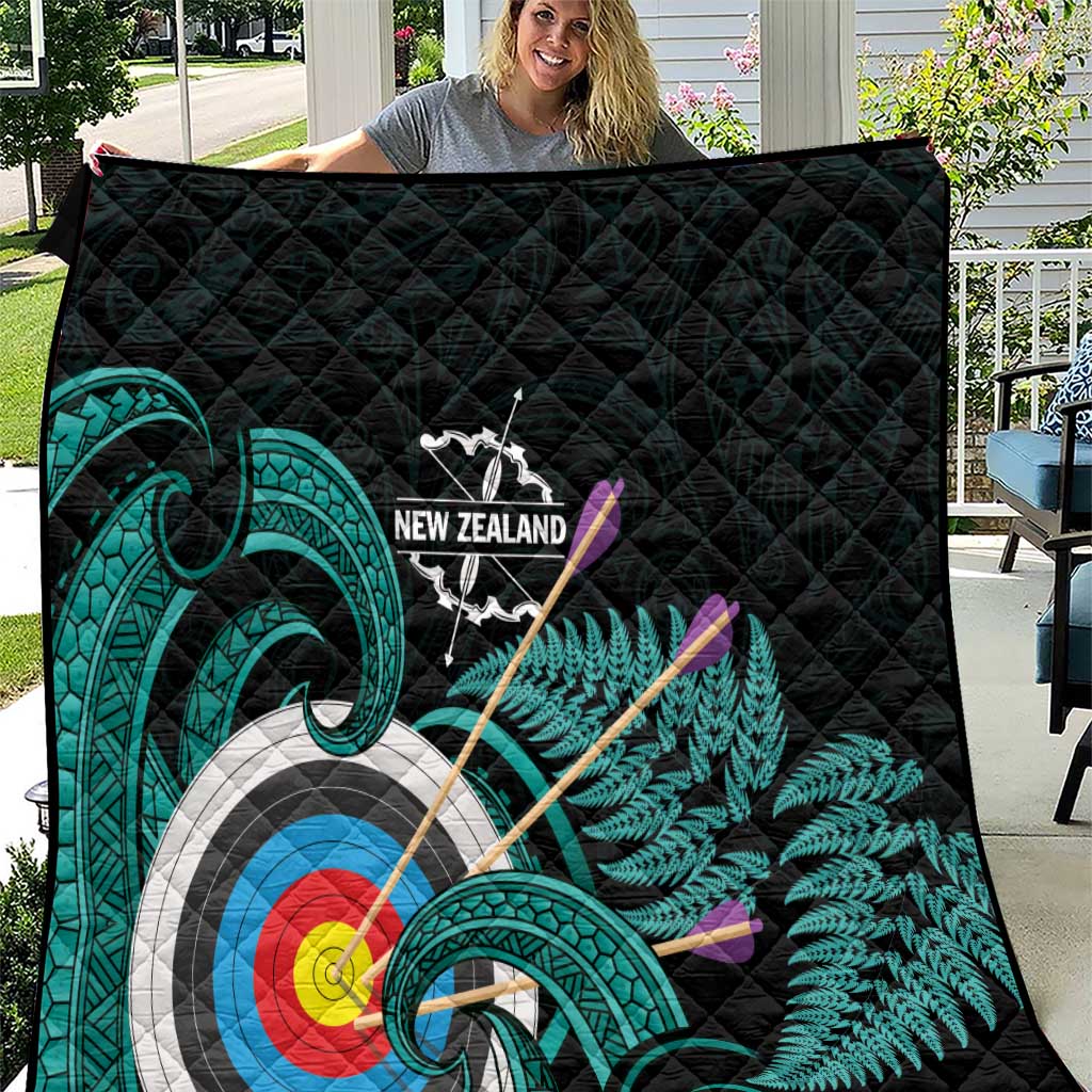 New Zealand Archery Quilt Turquoise Maori Silver Fern