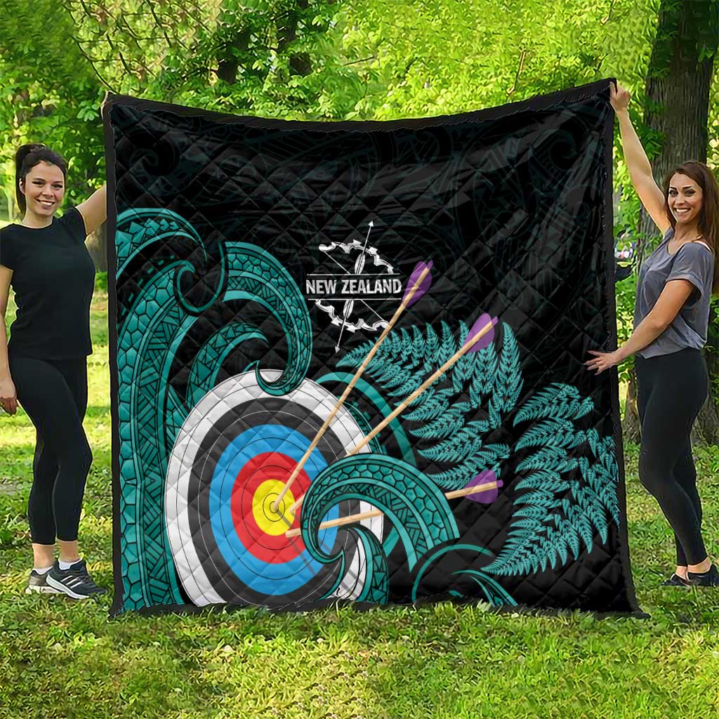 New Zealand Archery Quilt Turquoise Maori Silver Fern